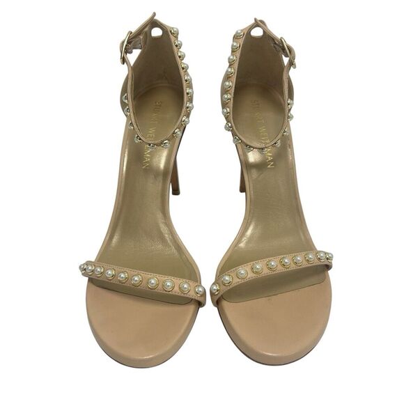 Stuart Weitzman Nudist Pearls Ankle Strap Sandals Heels Nude Size 10 (MSRP $455) - Picture 3 of 12
